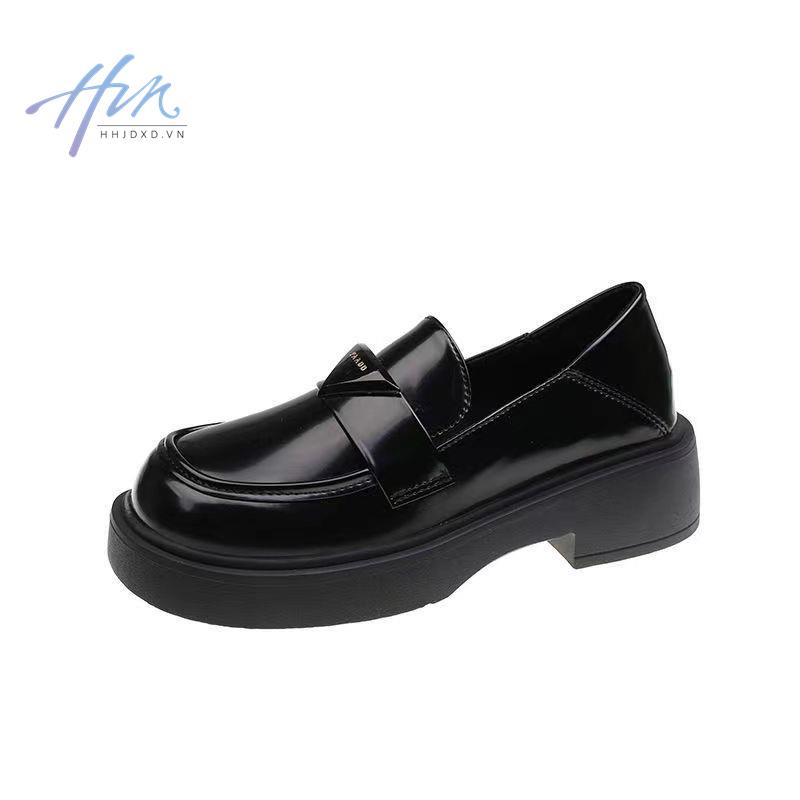 Giày Lười Da Đế Dày Mũi Tròn Phong Cách Anh Quốc Thời Trang Mùa Xuân 2023 Cho Nữ