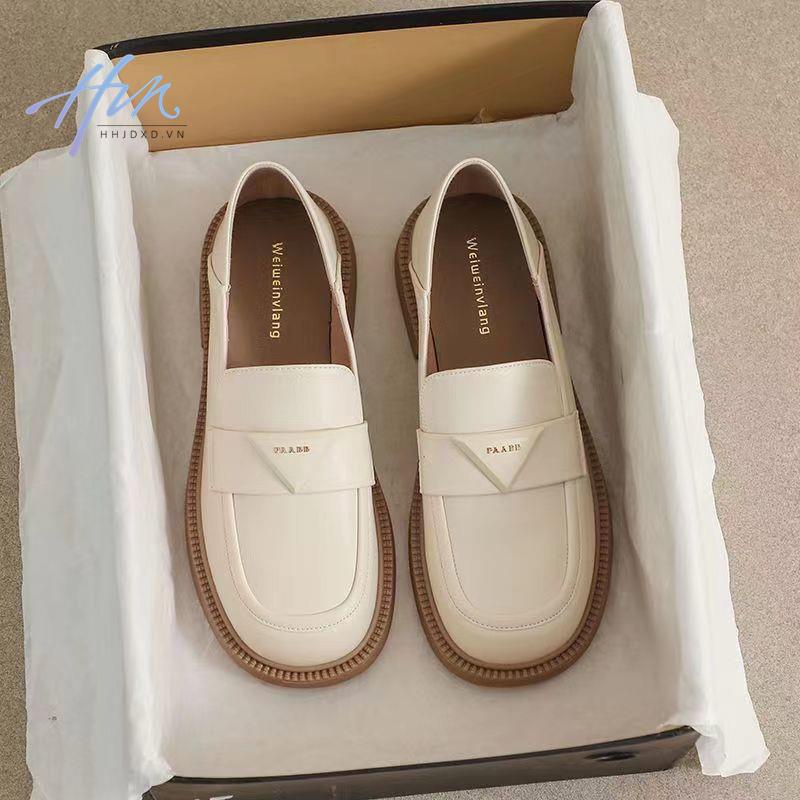 Giày Lười Da Đế Dày Mũi Tròn Phong Cách Anh Quốc Thời Trang Mùa Xuân 2023 Cho Nữ