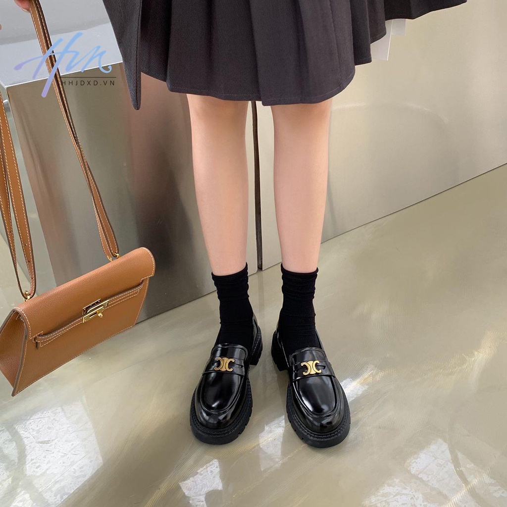 Giày Lười Da Đế Dày Cài Khóa Kim Loại Phong Cách Anh Quốc retro Thời Trang Mùa Xuân 2022 Cho Bạn Gái