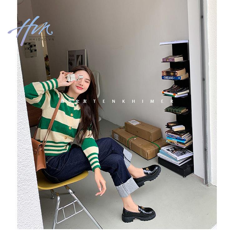 Giày Lười Da Đế Dày Cài Khóa Kim Loại Phong Cách Anh Quốc retro Thời Trang Mùa Xuân 2022 Cho Bạn Gái