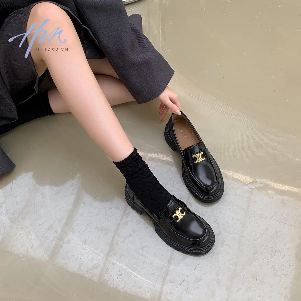 Giày Lười Da Đế Dày Cài Khóa Kim Loại Phong Cách Anh Quốc retro Thời Trang Mùa Xuân 2022 Cho Bạn Gái