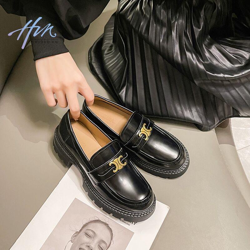 Giày Lười Da Đế Dày Cài Khóa Kim Loại Phong Cách Anh Quốc retro Thời Trang Mùa Xuân 2022 Cho Bạn Gái