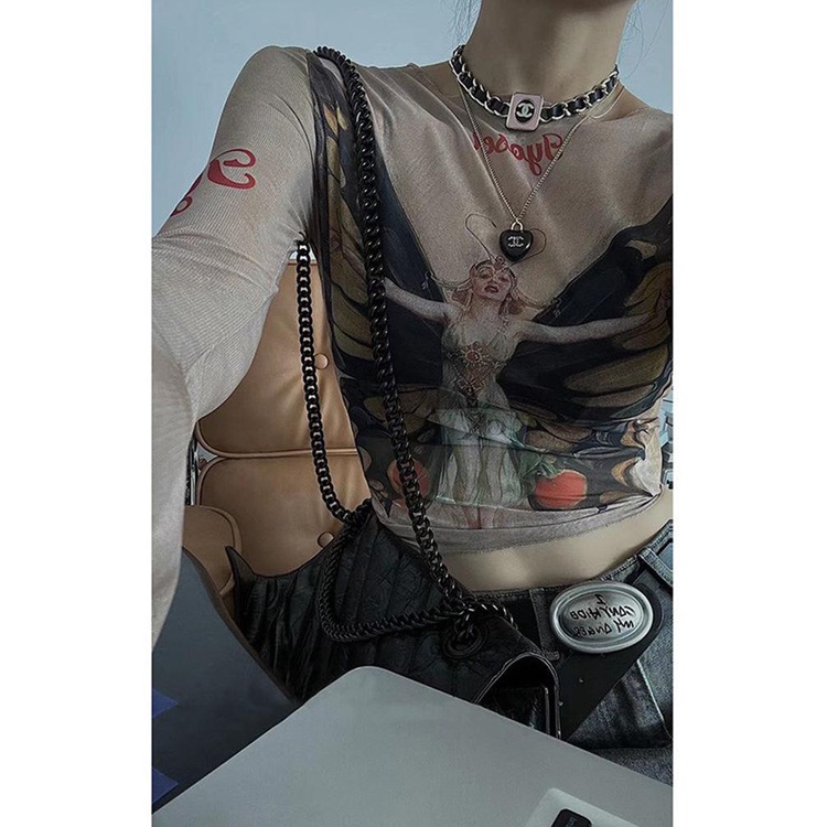 Áo Thun Tay Dài Dáng Ôm In Họa Tiết Bươm Bướm Phong Cách Mỹ Thời Trang Mùa Thu 2023 Mới Cho Nữ