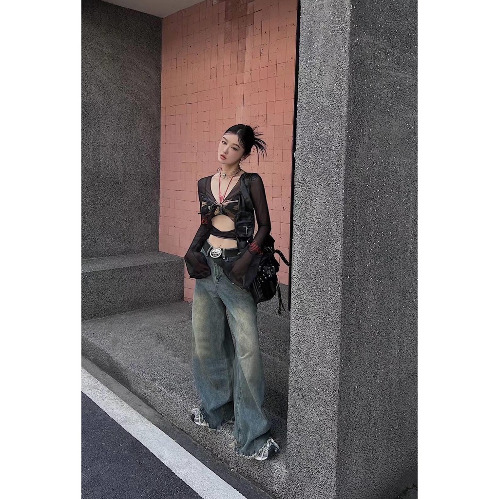 Áo Thun Tay Dài Dáng Ôm In Họa Tiết Bươm Bướm Phong Cách Mỹ Thời Trang Mùa Thu 2023 Mới Cho Nữ