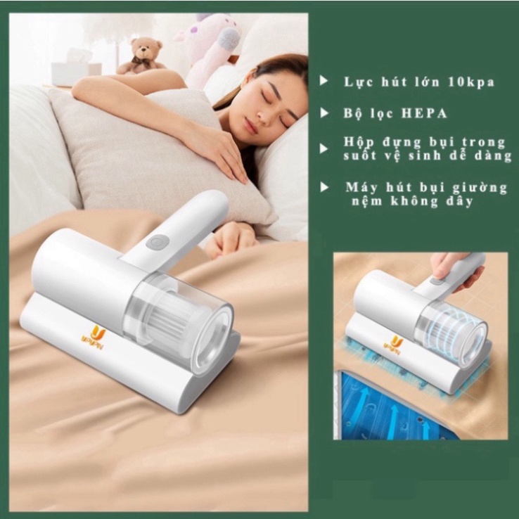 Máy hút bụi giường nệm, máy hút bụi mini không dây sạc pin có tia UV khử khuẩn, hút ẩm không khí, chăn ga, ghế sofa M2