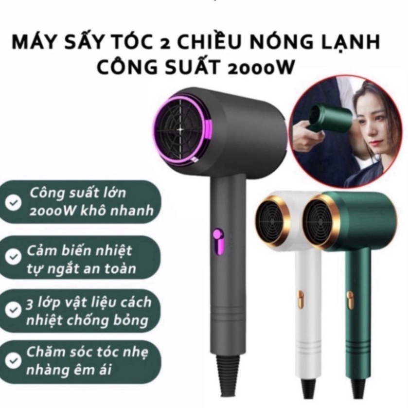 Máy sấy tóc 2 chiều nóng lạnh công suất lớn 2300W, 3 chế độ sấy, Tạo kiểu đa năng chăm sóc tóc chuẩn Salon kèm mỏ vịt