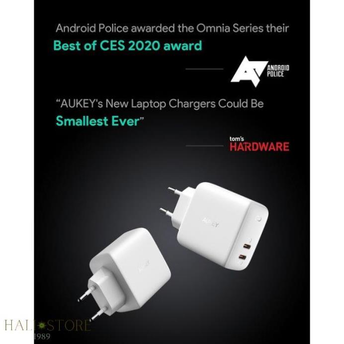 Củ Sạc Nhanh 65W GAN Aukey PA-B4 Omnia Duo 2 Cổng PD Type-C