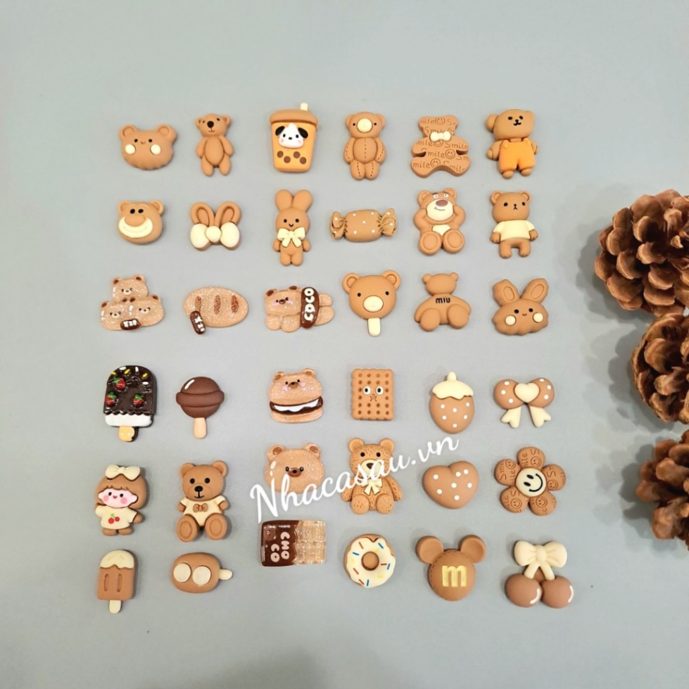 Depcrosss Jibbitz charm sticker đá hình gấu nâu gắn trang trí dép cross, jibbitz sticker màu nâu trang trí dép crocs - N