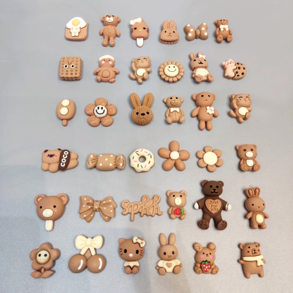 Depcrosss Jibbitz charm sticker đá hình gấu nâu gắn trang trí dép cross, jibbitz sticker màu nâu trang trí dép crocs - N