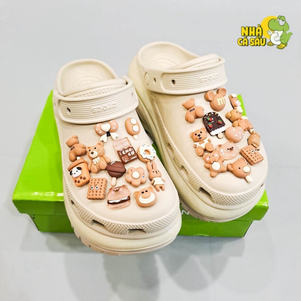 Depcrosss Jibbitz charm sticker đá hình gấu nâu gắn trang trí dép cross, jibbitz sticker màu nâu trang trí dép crocs - N