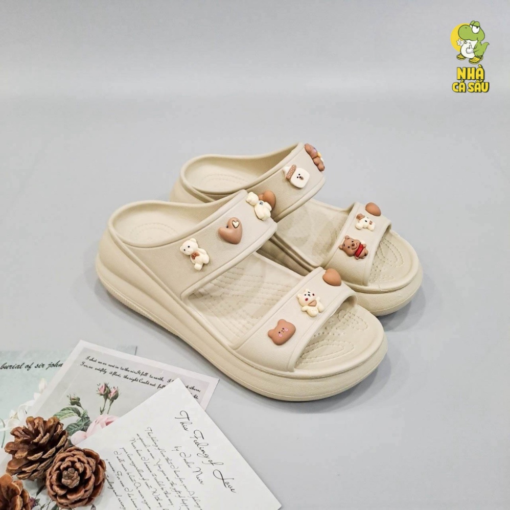 Depcrosss Jibbitz charm sticker đá hình gấu nâu gắn trang trí dép cross, jibbitz sticker màu nâu trang trí dép crocs - N