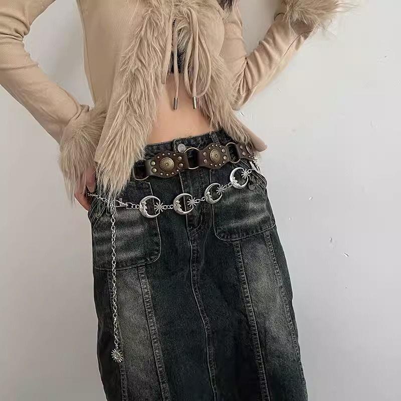 Thắt Lưng Màu Nâu Đính Đinh Tán Phong Cách retro Mỹ 2023 Mới