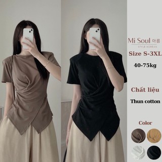 Áo thun xoắn eo cổ tròn misoul bigsize , áo cộc tay bigsize vạt chéo 199