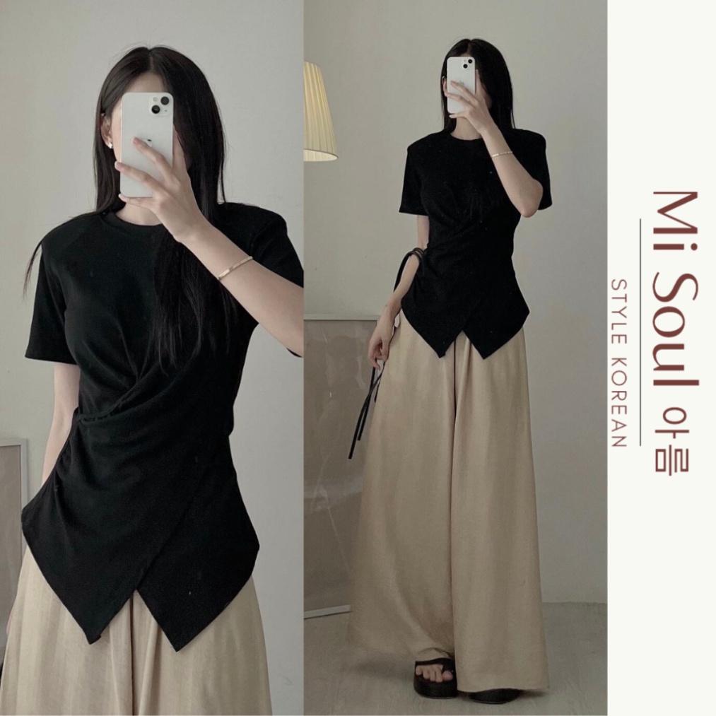 Áo Thun Xoắn Eo Cổ Tròn MiSoul BigSize , Áo Cộc Tay BigSize Vạt Chéo 199