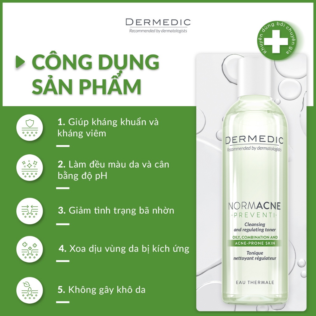 Toner Cân Bằng Da Dầu Mụn Nhạy Cảm Dermedic Normacne Cleansing And Regulating Skin 200ml - Se Khít Lỗ Chân Lông To