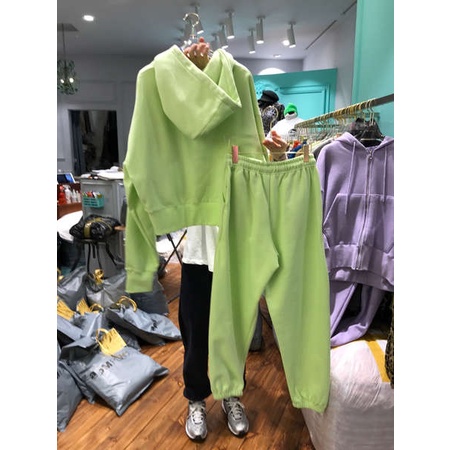 Set Áo Nỉ Dài Tay Có Mũ + Quần Dài Thời Trang Nữ