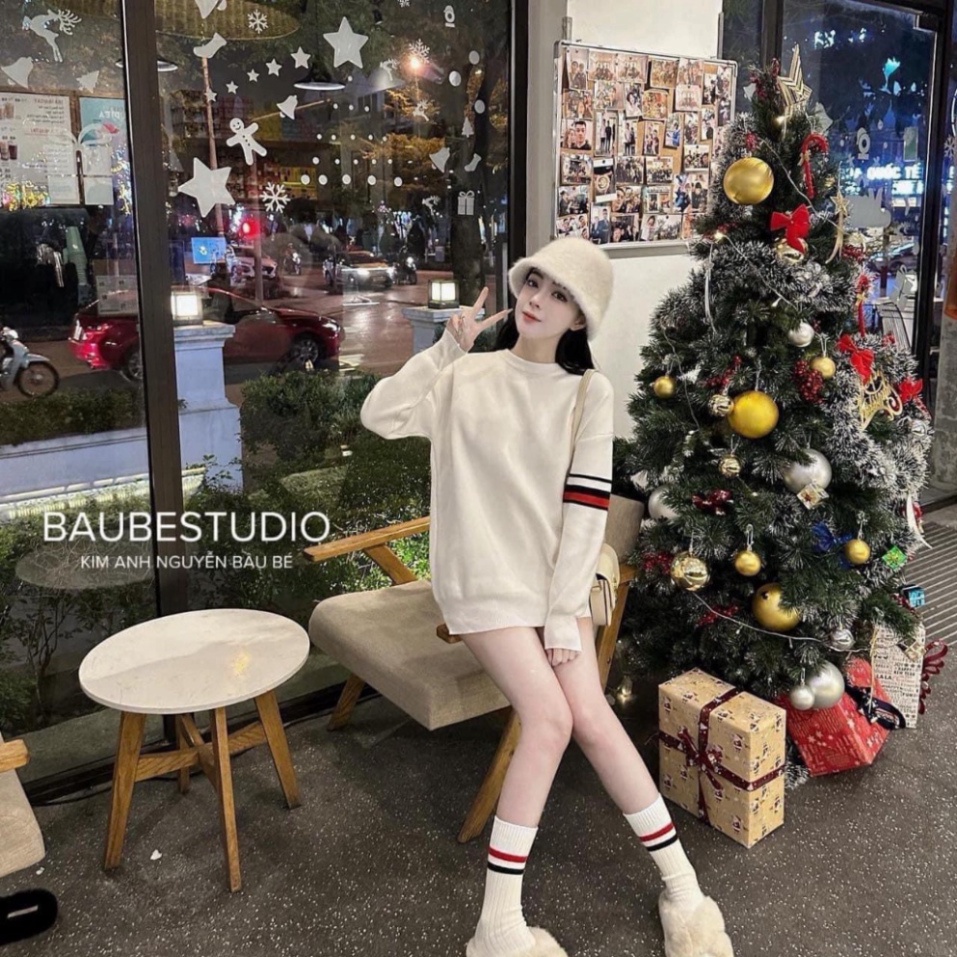 SET ÁO LEN THOM BRONW KÈM TẤT KẺ SỌC