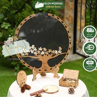 Hộp gỗ thả tim rót cát 2 trong 1 khung tròn thả lá phong phụ kiện decor trang trí tiệc cưới, đám hỏi, sinh nhật