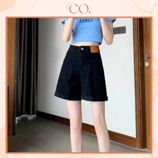 Quần short jean nữ cạp cao phong cách, quần short KABICO ống rộng kiểu dáng thanh lịch_C13