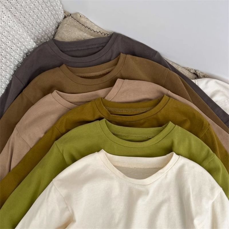 Áo Thun Tay Dài Dáng Rộng Màu Trơn Mềm Mại Phong Cách Hàn Quốc Thời Trang Xuân Thu Cho Nam Và Nữ