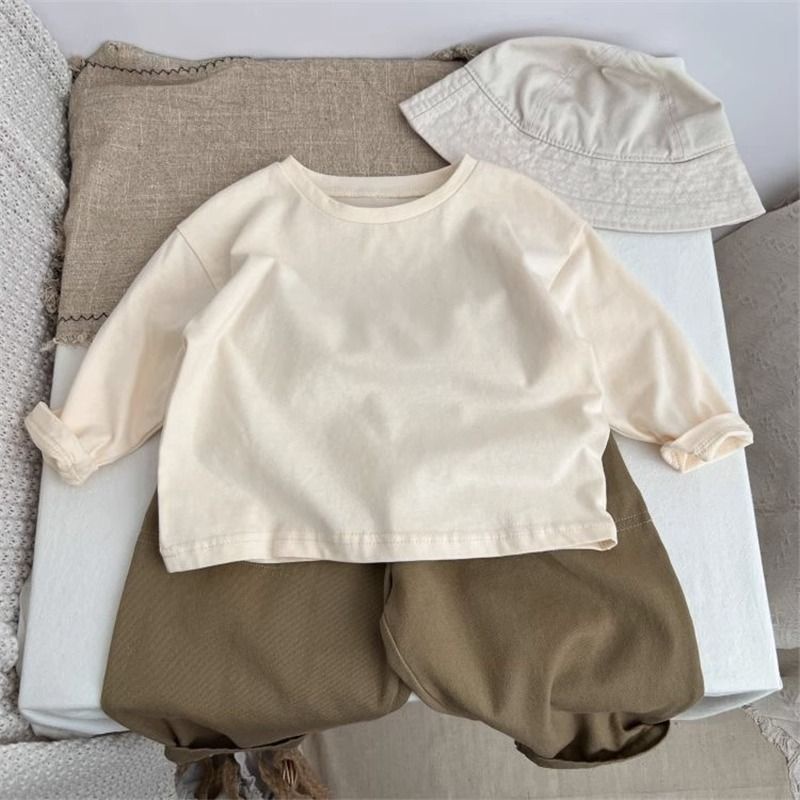 Áo Thun Tay Dài Dáng Rộng Màu Trơn Mềm Mại Phong Cách Hàn Quốc Thời Trang Xuân Thu Cho Nam Và Nữ