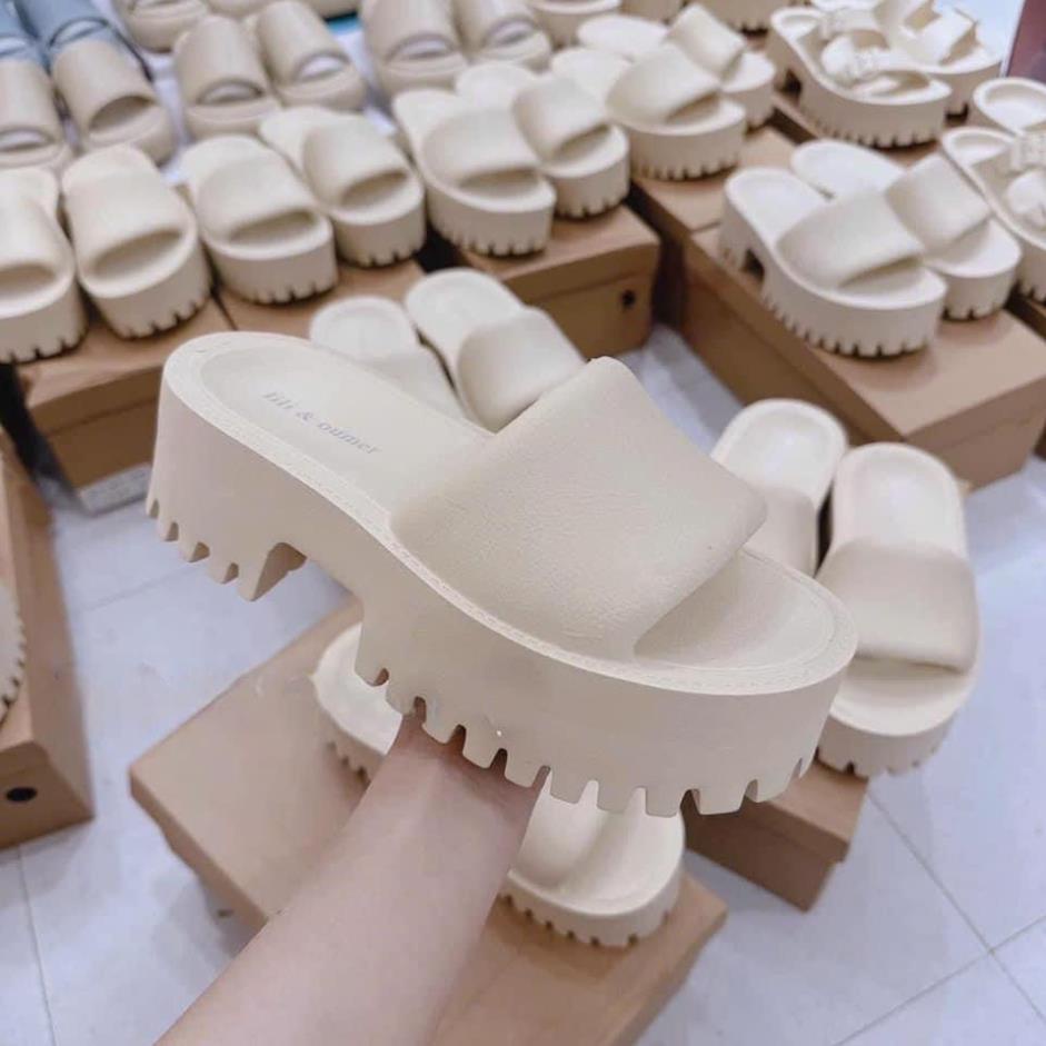 Dép nữ quai ngang đúc nguyên khối dế răng cưa-  Dép bánh mì đế cao sang xịn