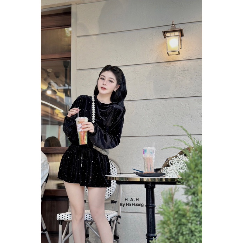 Set đồ bộ nhung đính đá xinh tôn da xuất sắc