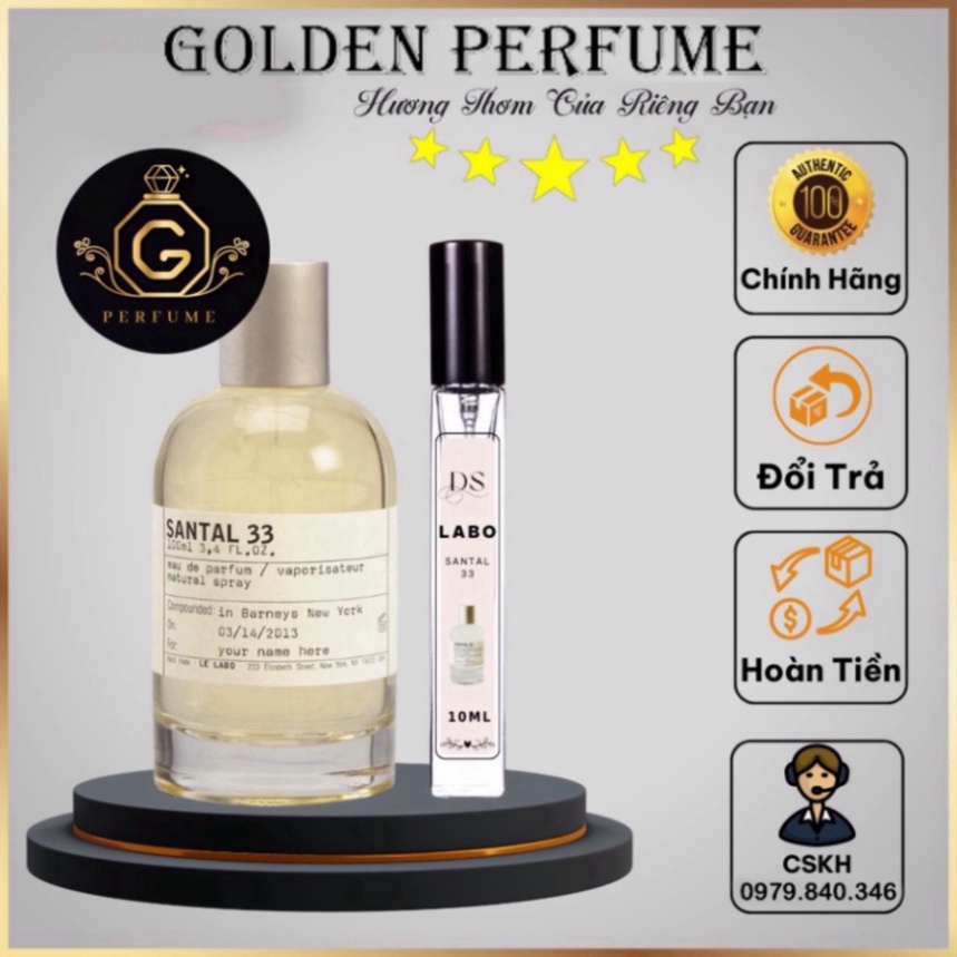 Nước Hoa Nam - Nữ chính hãng  chiết 10ml - Santal 33 thu hút cá tính edp - Golden Perfume
