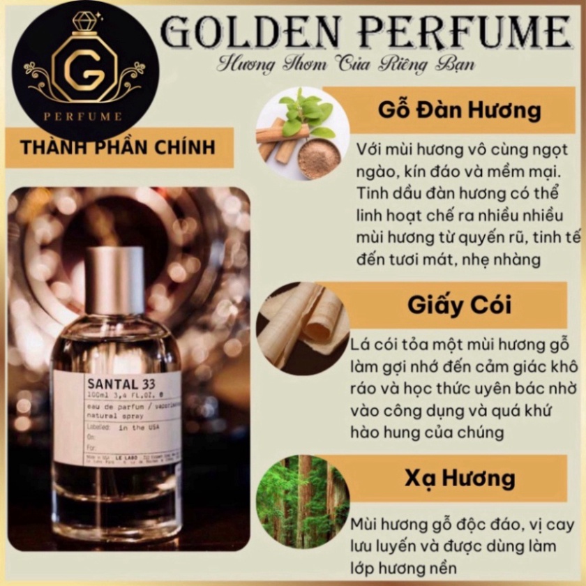 Nước Hoa Nam - Nữ chính hãng  chiết 10ml - Santal 33 thu hút cá tính edp - Golden Perfume