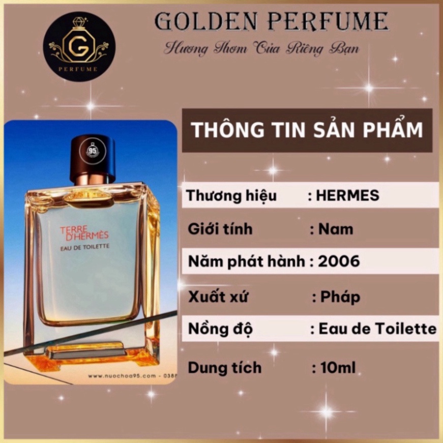 Nước Hoa Nam chính hãng chiết 10ml - Terre d' Hermes edt chiết 10ml - Golden Perfume