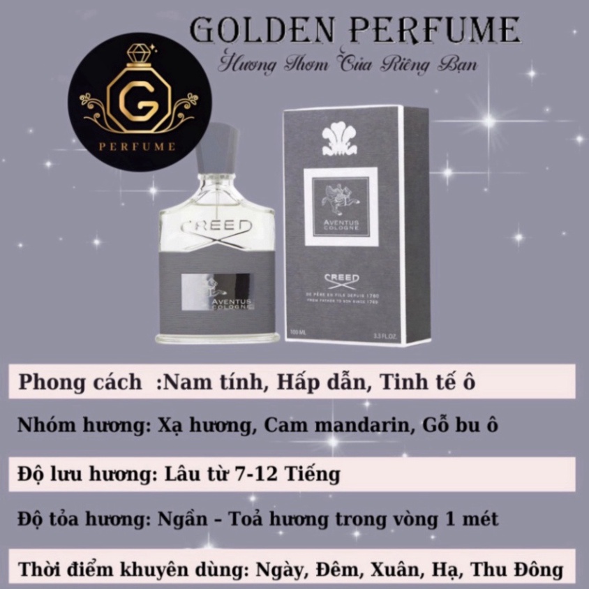 Nước Hoa Nam - Creed Aventus Cologne lịch lãm quyến rũ tinh tế, chính hãng chiết 10ml- Golden Perfume