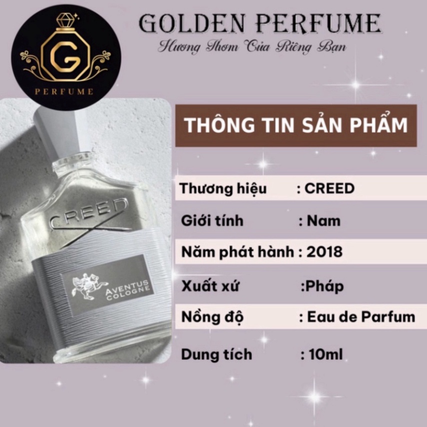 Nước Hoa Nam - Creed Aventus Cologne lịch lãm quyến rũ tinh tế, chính hãng chiết 10ml- Golden Perfume