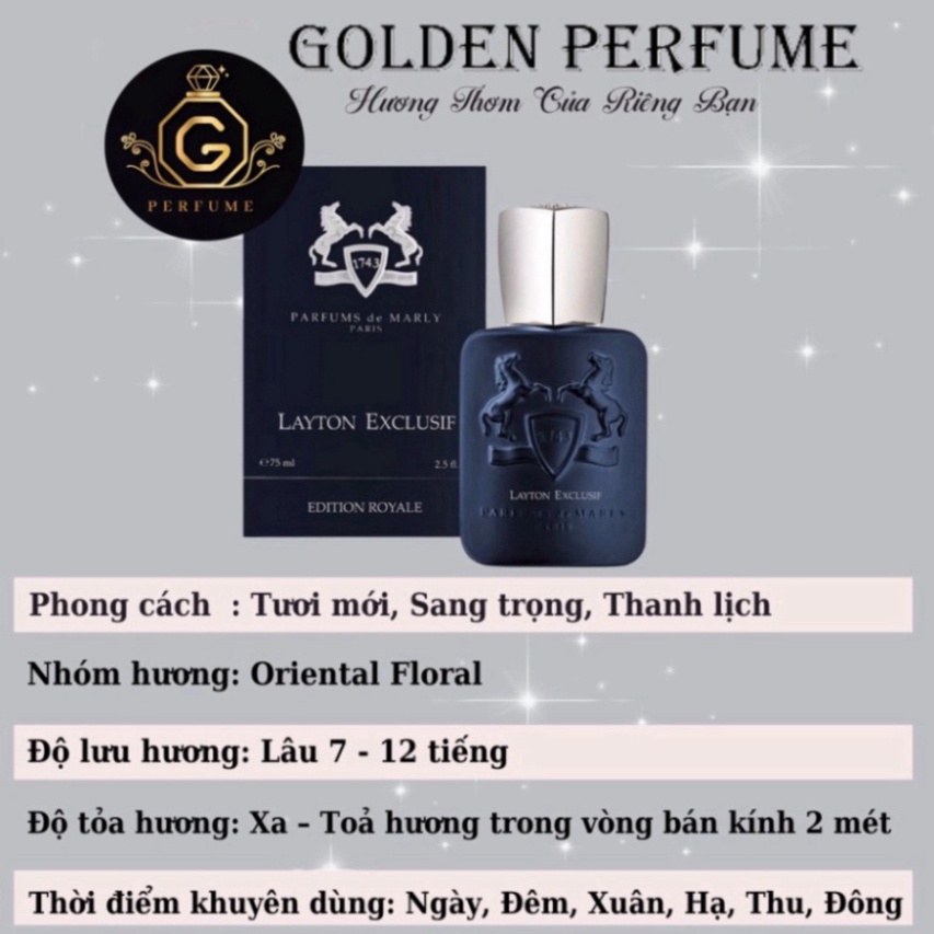 Nước Hoa Nam - Nữ  chính hãng chiết 10ml - Marly Layton tươi mới đầy năng động - Golden Perfume