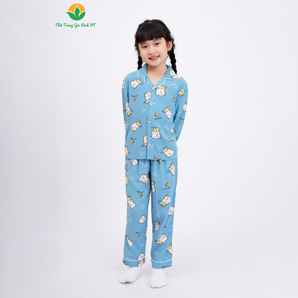 [Mã FATOP12 giảm 30K đơn 150K] Bộ pijama lanh mặc nhà bé gái thời trang Việt Thắng, quần dài, áo dài tay - B70.2301