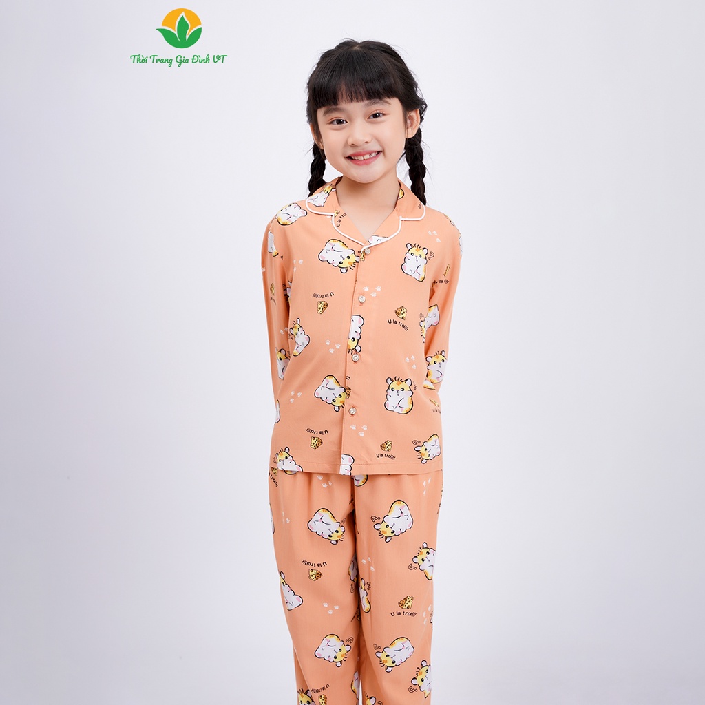 [Mã FATOP12 giảm 30K đơn 150K] Bộ pijama lanh mặc nhà bé gái thời trang Việt Thắng, quần dài, áo dài tay - B70.2301