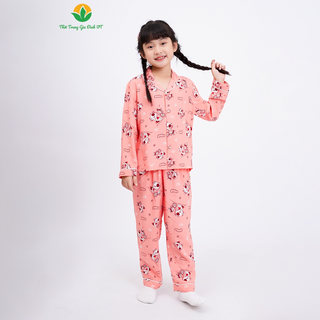 [Mã FATOP12 giảm 30K đơn 150K] Bộ pijama lanh mặc nhà bé gái thời trang Việt Thắng, quần dài, áo dài tay - B70.2301