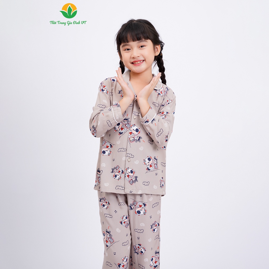 [Mã FATOP12 giảm 30K đơn 150K] Bộ pijama lanh mặc nhà bé gái thời trang Việt Thắng, quần dài, áo dài tay - B70.2301