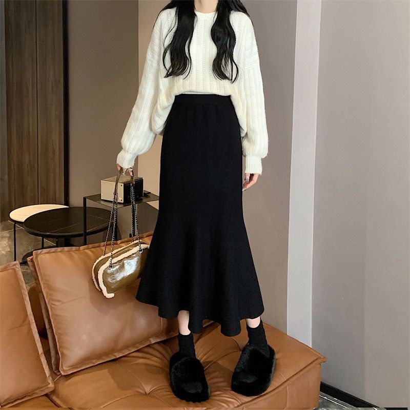 Jiashucheng Chân Váy Đuôi Cá Dệt Kim Lưng Cao Dáng Ôm Thời Trang Mùa Thu Xinh Xắn Cho Nữ