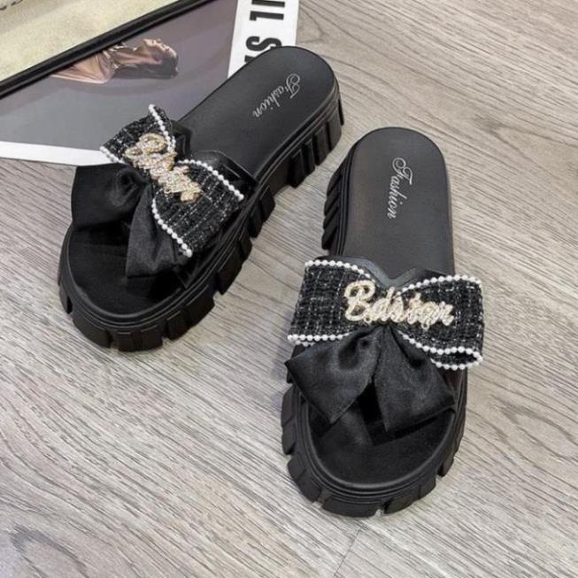 Dép Nữ Quai Ngang Đính Nơ Chữ Độn Đế Răng Cưa Siêu Đẹp