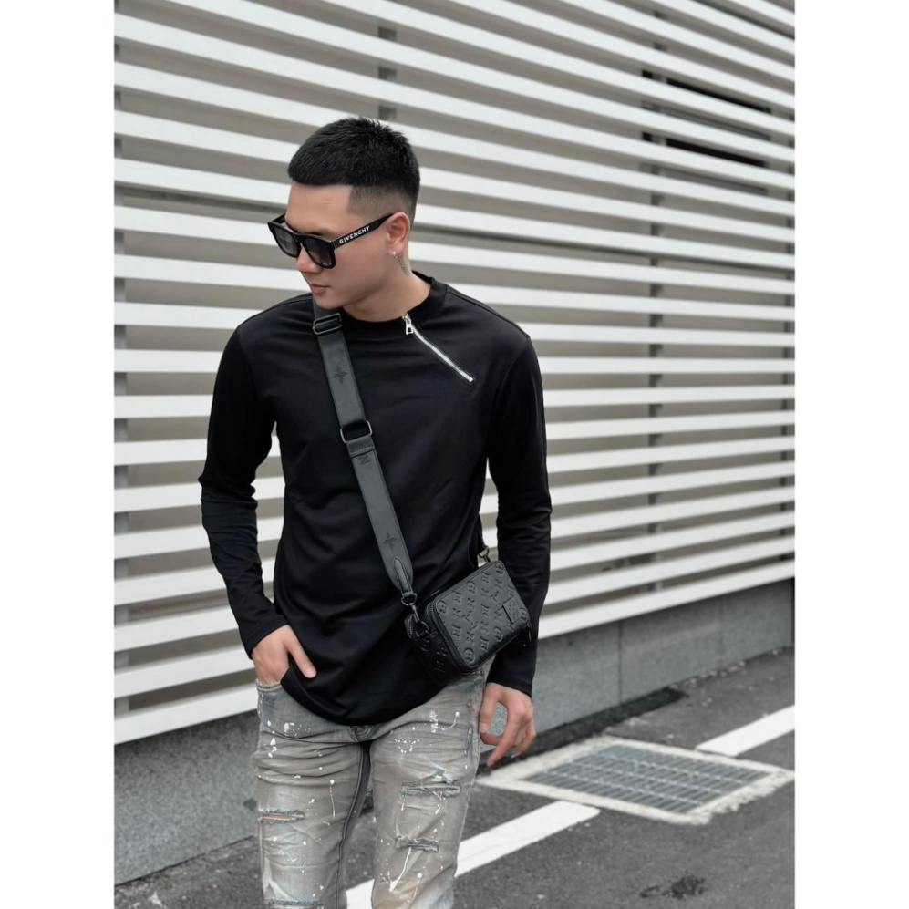 Áo Longtee Tay Dài Phối Khóa Trơn Nam Nữ Unisex