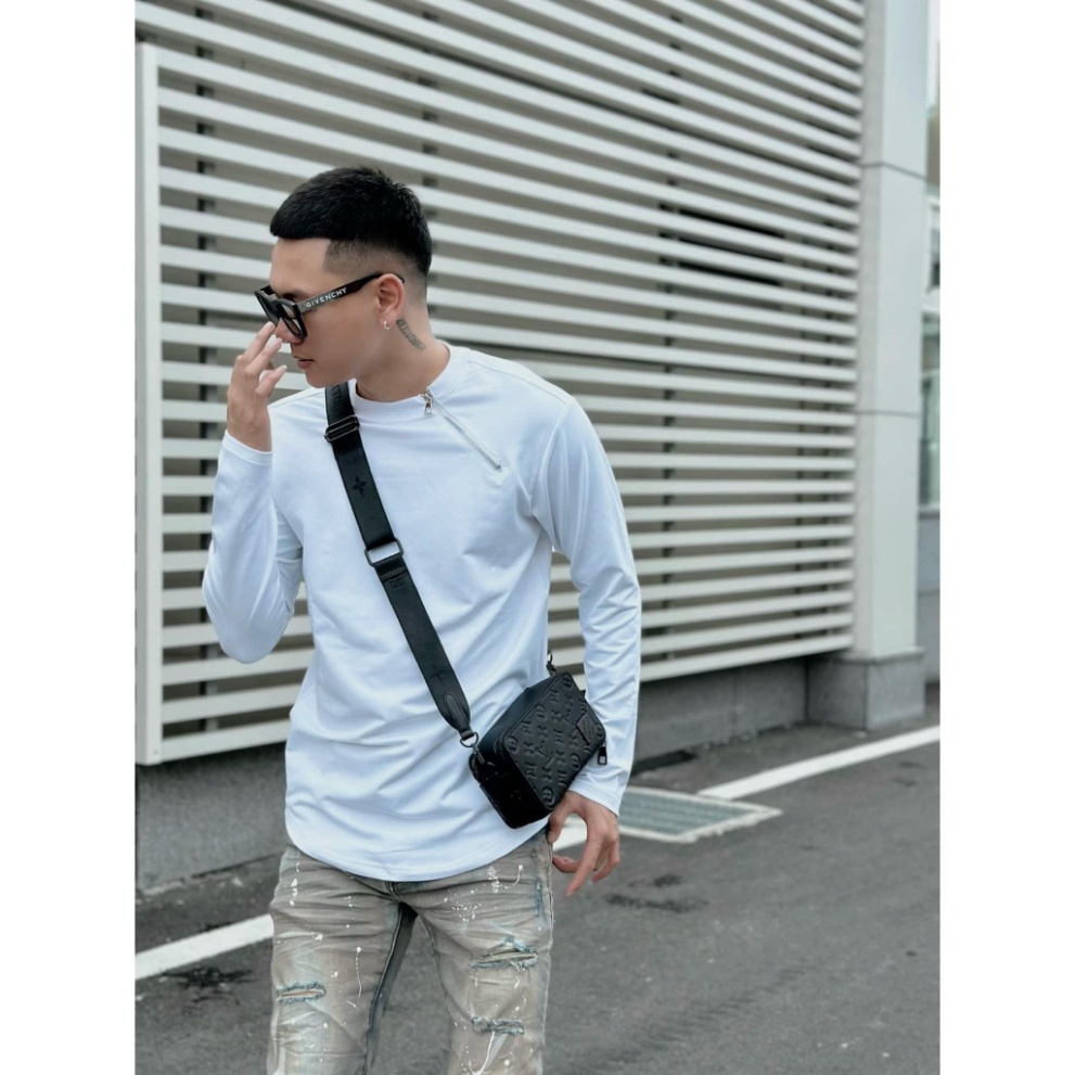 Áo Longtee Tay Dài Phối Khóa Trơn Nam Nữ Unisex