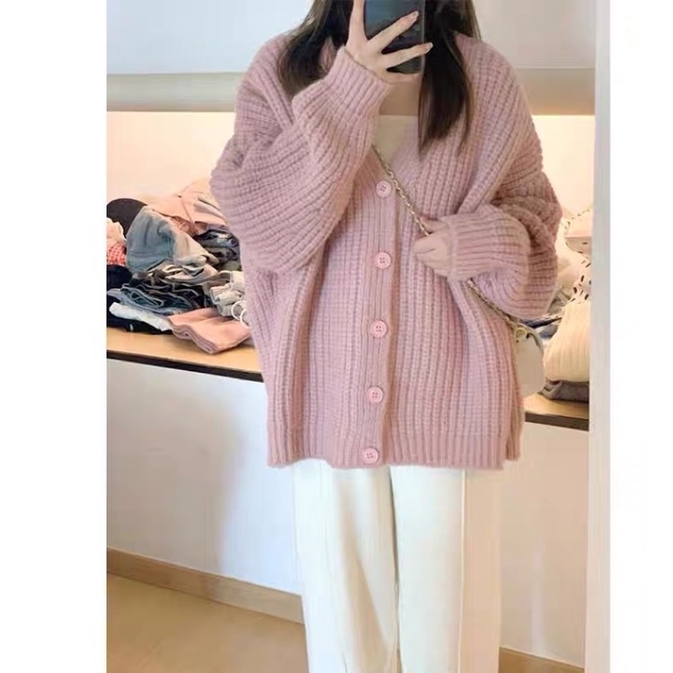 Khoác len cardigan hồng