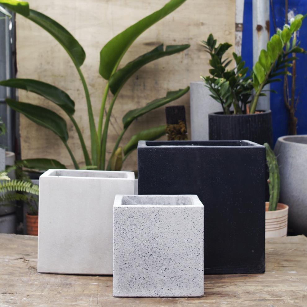 Chậu xi măng đá mài hình vuông Queenpot