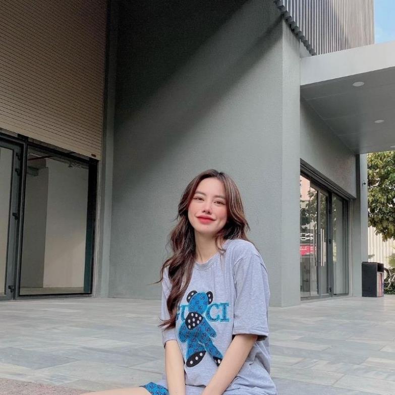 Set Bộ Đùi Thun Cotton Thêu Gấu Xanh Dương Phối Đen