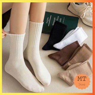 Tất vớ nữ cổ cao len tăm màu trơn Vintage phong cách Hàn Quốc