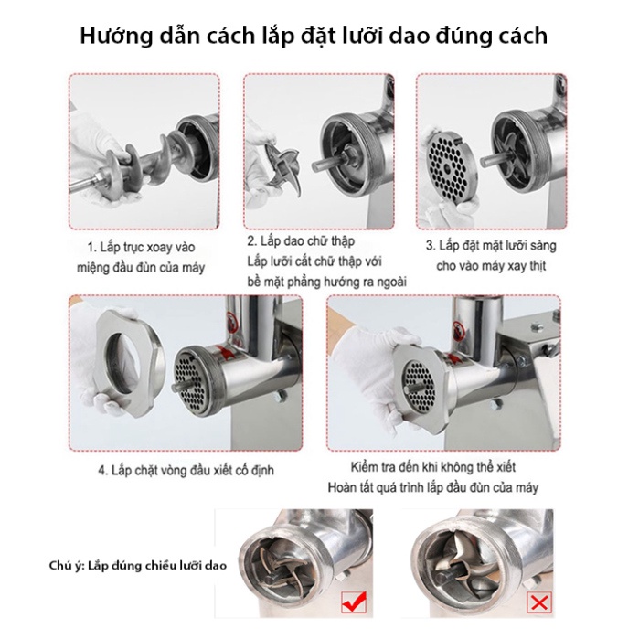 Máy đùn thịt xay thịt cá công nghiệp INOX động cơ lõi đồng 850W năng suất 150kg/h