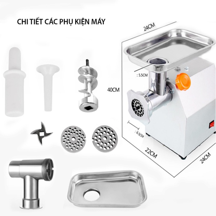 Máy đùn thịt xay thịt cá công nghiệp INOX động cơ lõi đồng 850W năng suất 150kg/h