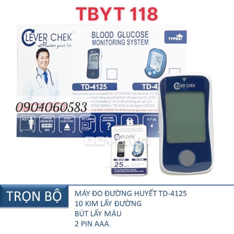 Máy thử đường huyết Clevechek TD-4125 kèm 25 que và 25 kim