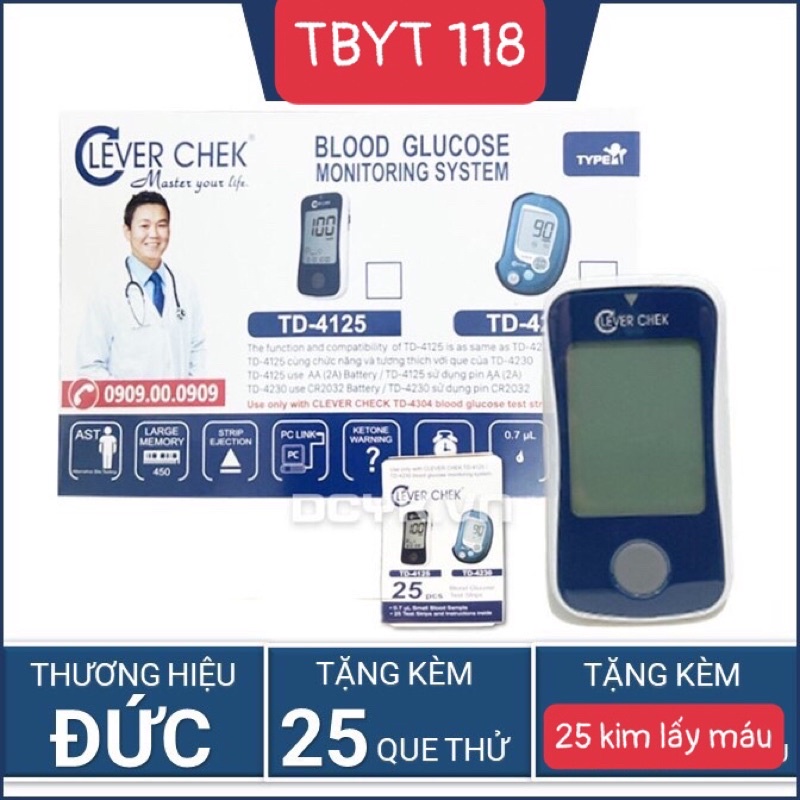 Máy thử đường huyết Clevechek TD-4125 kèm 25 que và 25 kim