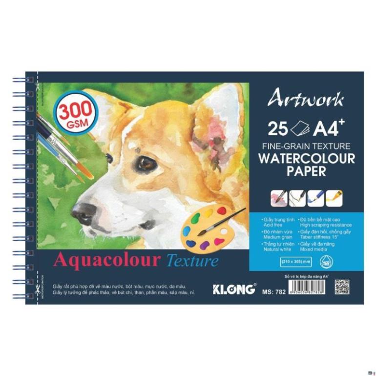 Sổ vẽ màu nước cao cấp KLONG A4+ 25 tờ 300GSM; MS: 782 [klong]